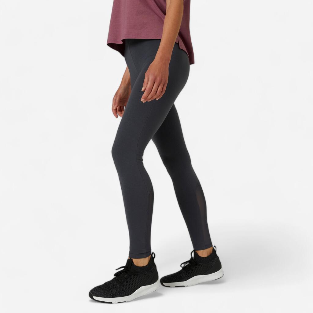 Leggings Fitness Baumwolle dehnbar hohe Taille Mesh Damen grau 