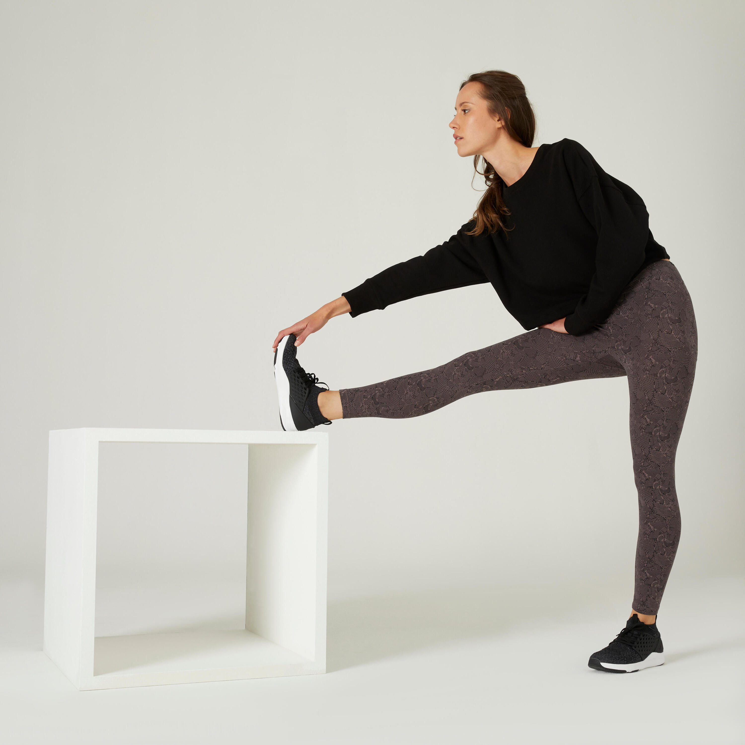 Women's 7/8 Fitness Leggings Fit+ 500 - Grey Print 5/6