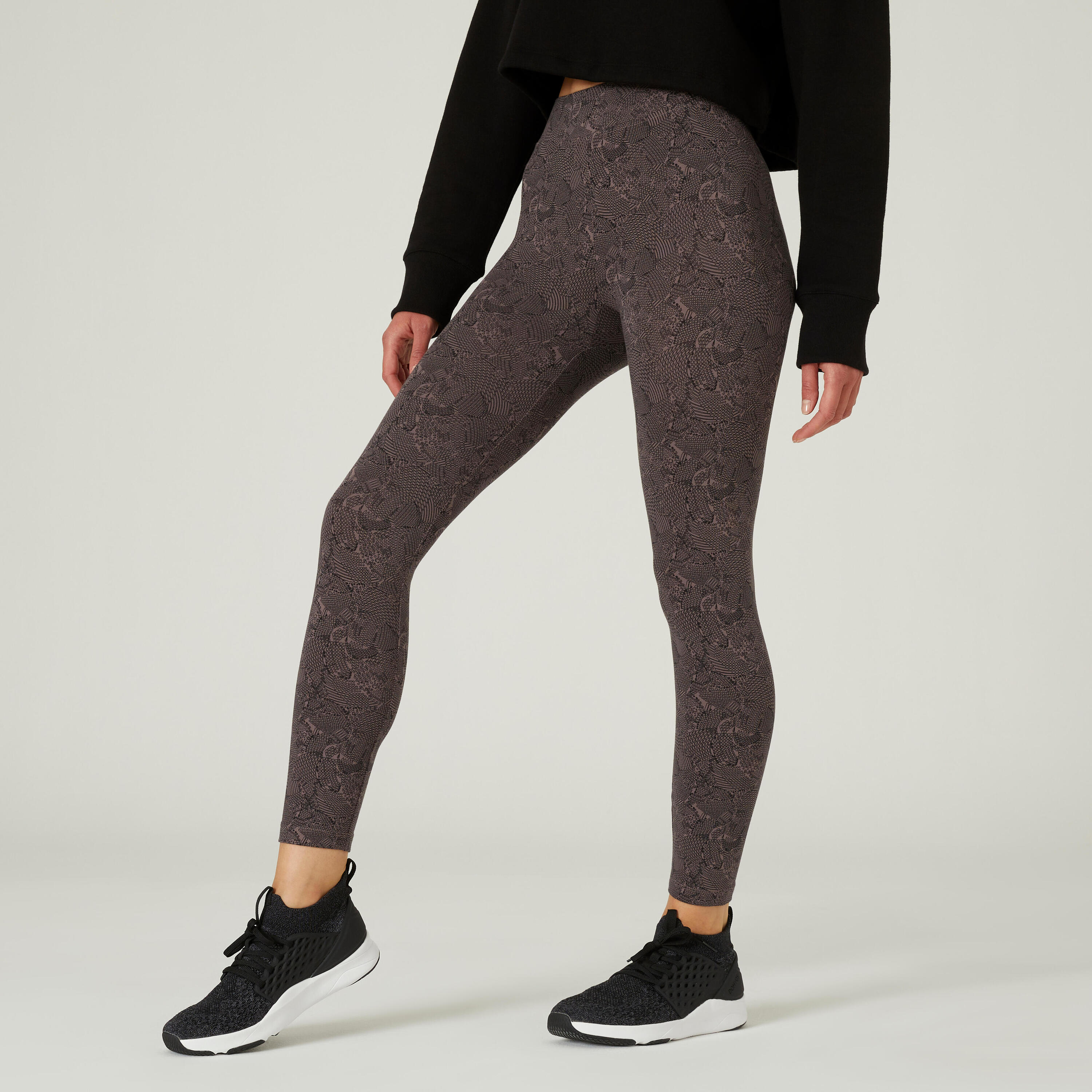 Women's 7/8 Fitness Leggings Fit+ 500 - Grey Print 1/6