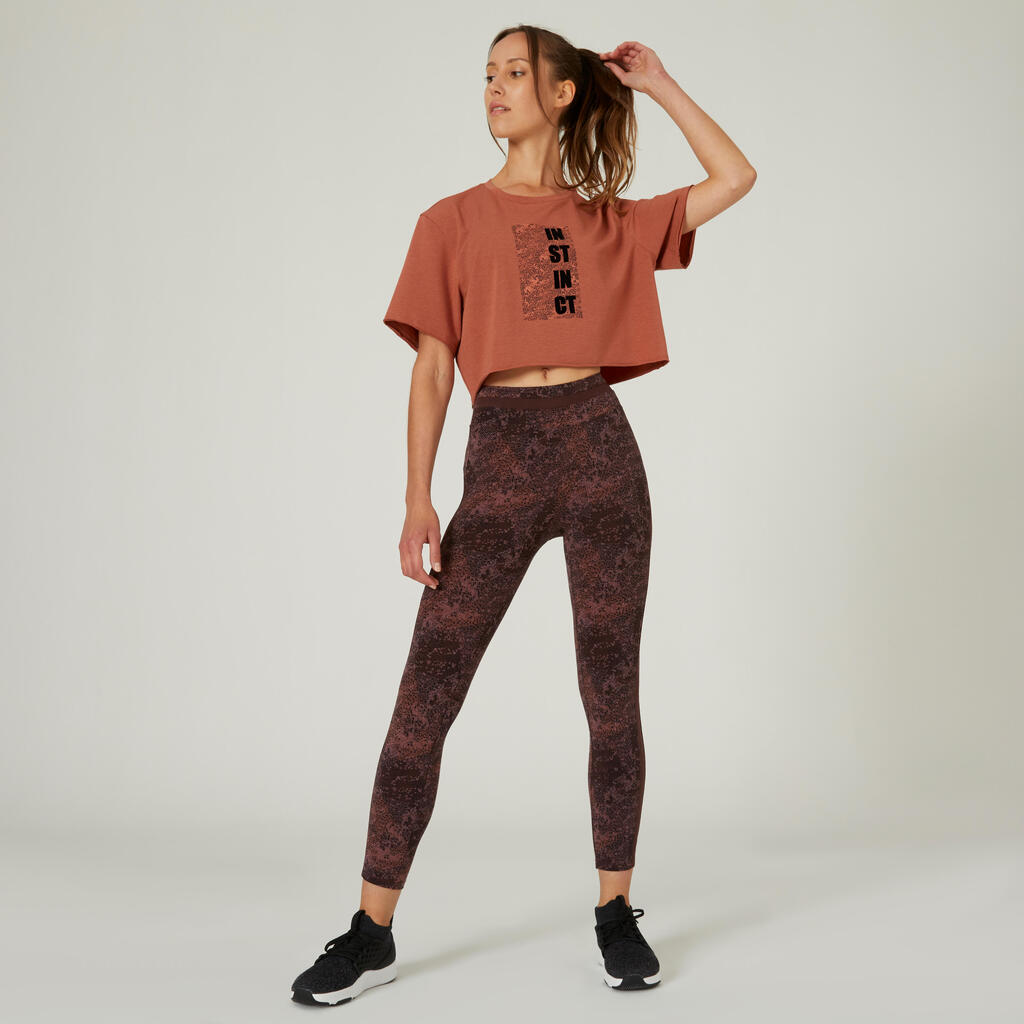 T-shirt Crop Top fitness femme - 520 Marron sépia