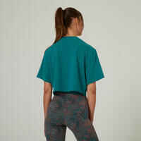 Moteriški trumparankoviai trumpi tiesaus kirpimo medvilniniai kūno rengybos marškinėliai „520“ su apvalia apykakle, žali