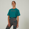 Women Gym Cotton Blend Cropped T-Shirt 520- Green Print