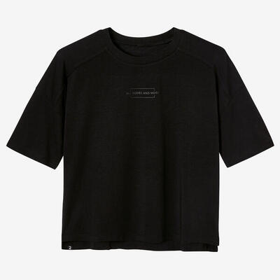 T-shirt fitness manches courtes large coton majoritaire femme - 520 noir