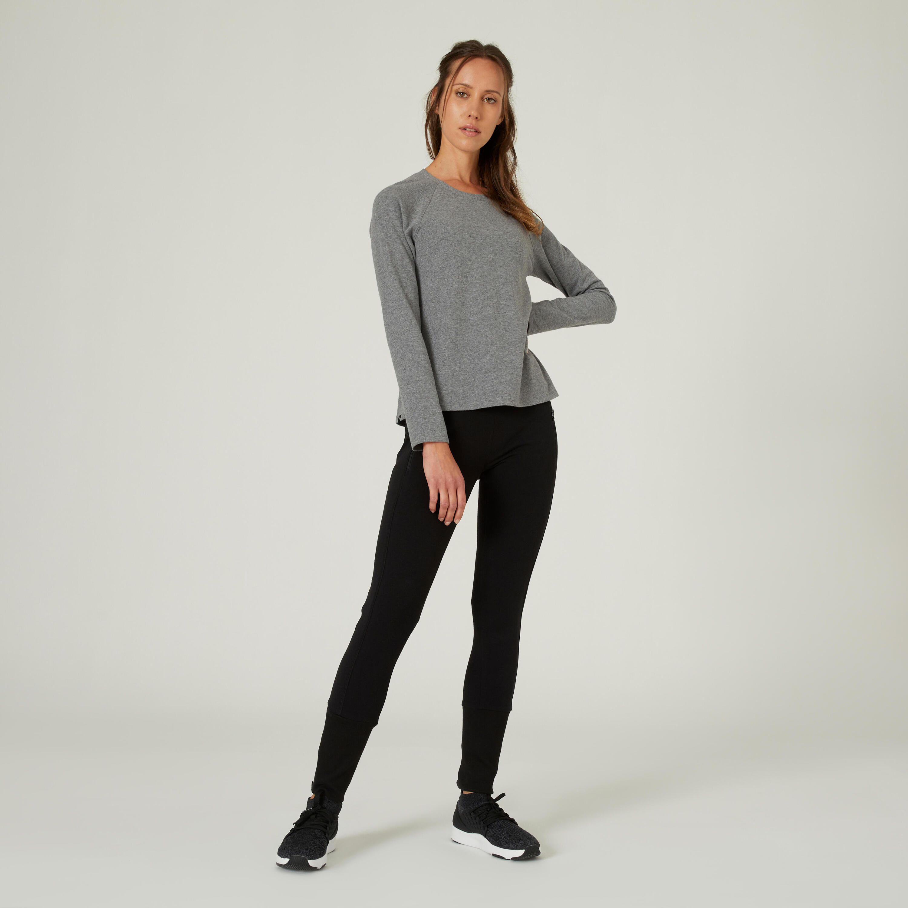 Women's Long-Sleeved Fitness T-Shirt 500 - Grey 3/6