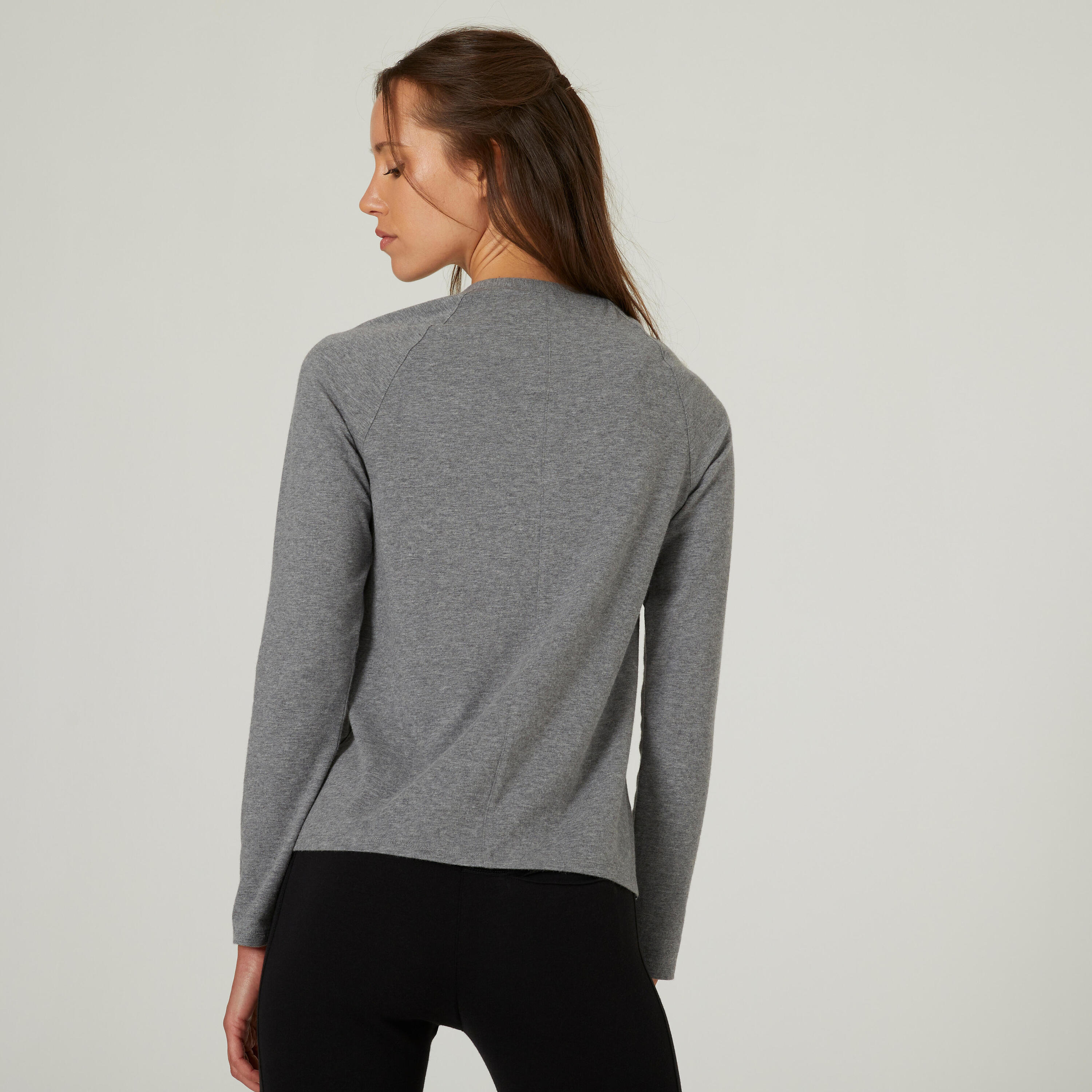 Women's Long-Sleeved Fitness T-Shirt 500 - Grey 2/6