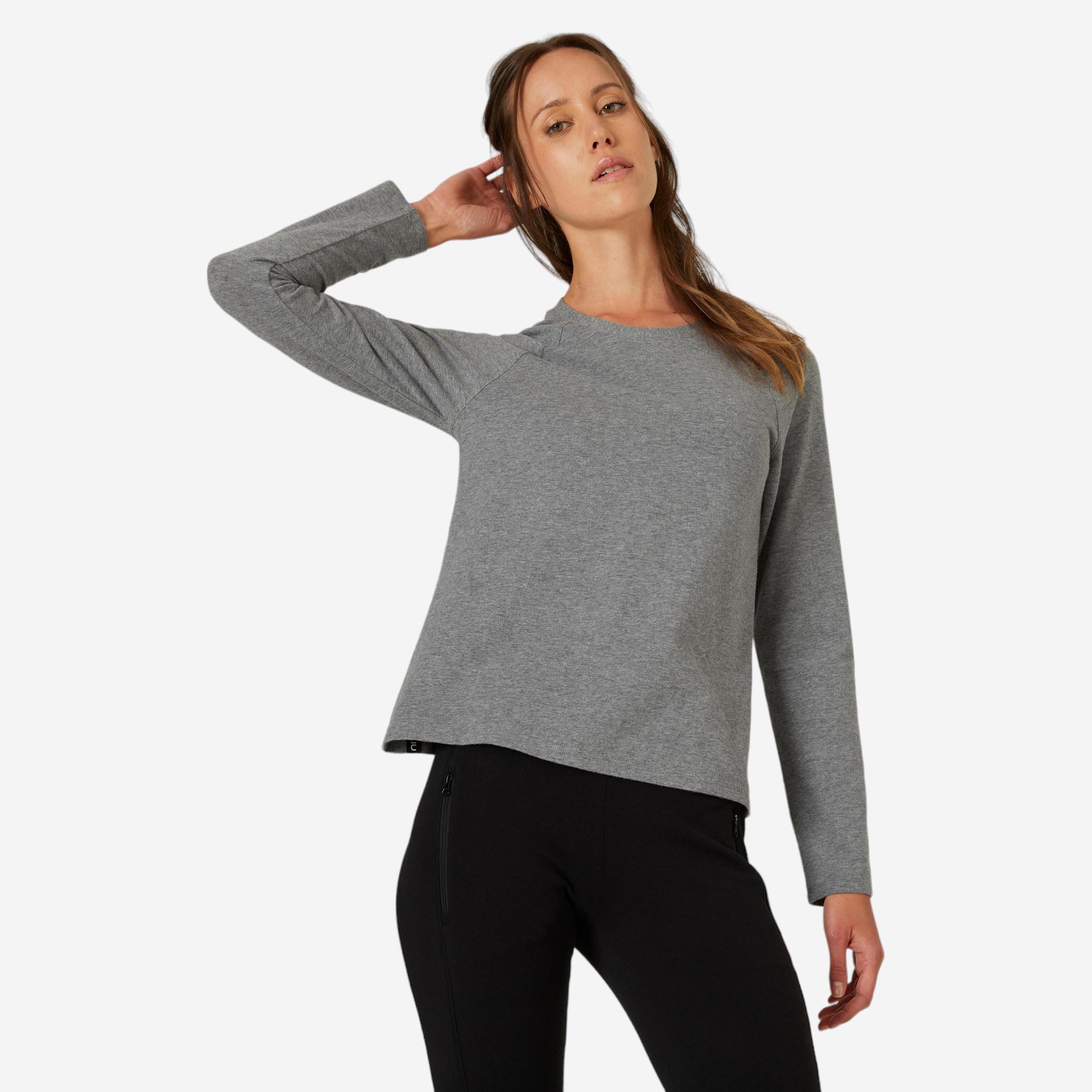 DOMYOS Women's Long-Sleeved Fitness T-Shirt 500 - Grey