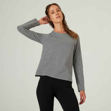 Women's Long-Sleeved Fitness T-Shirt 500 - Grey