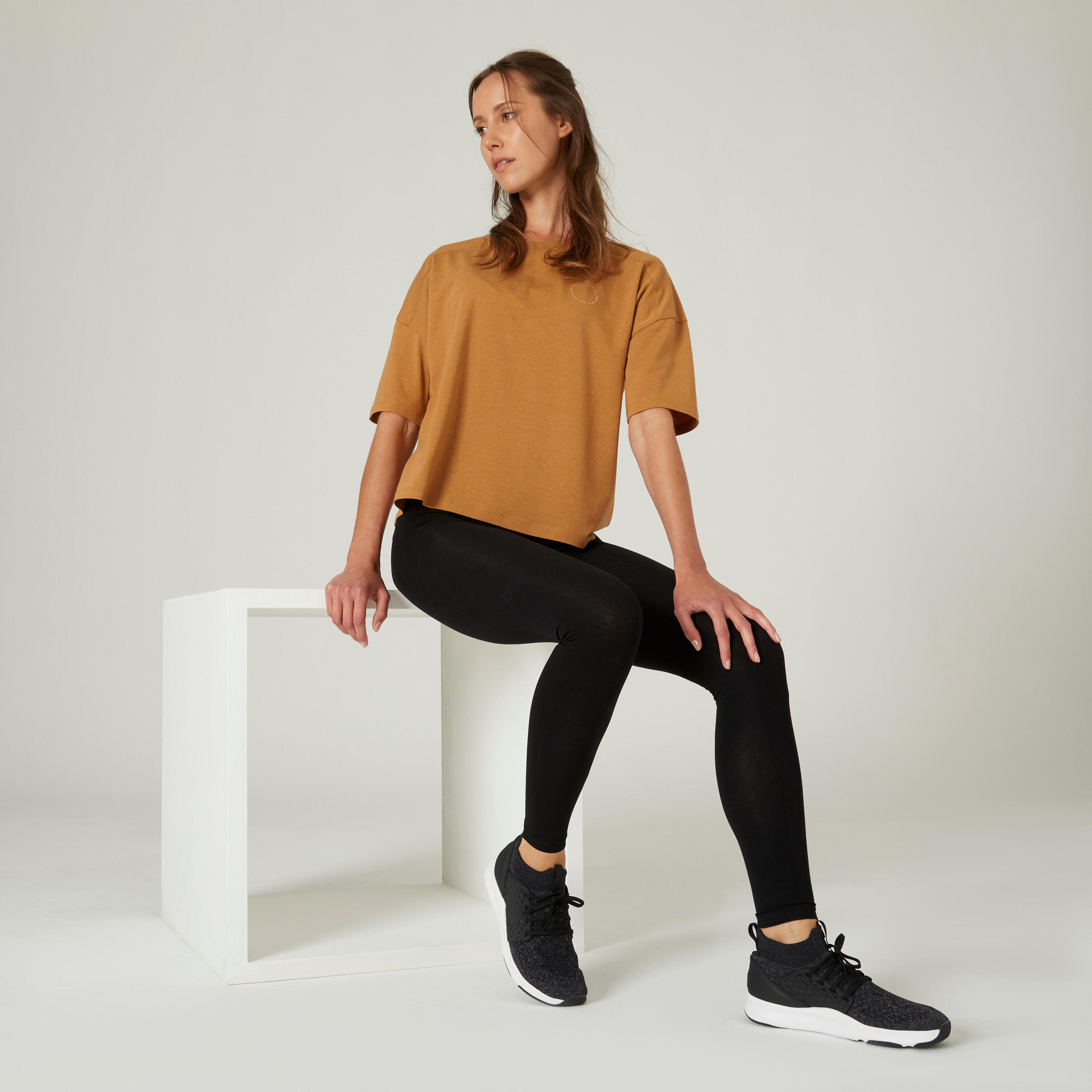 Women's Fitness Short-Sleeved Loose-Fit Cotton-Rich T-Shirt 520 - Hazelnut 3/9