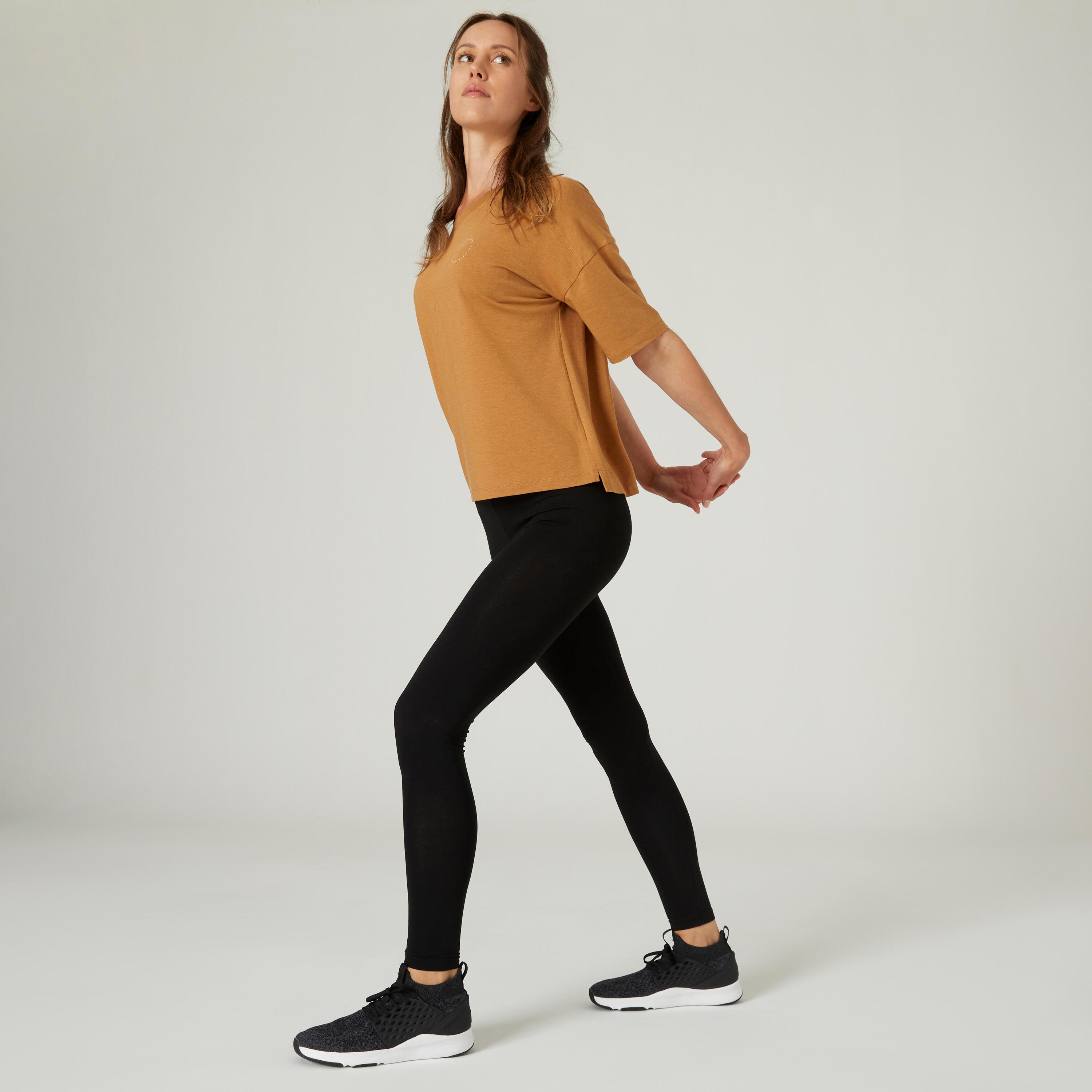 Women's Fitness Short-Sleeved Loose-Fit Cotton-Rich T-Shirt 520 - Hazelnut 8/9