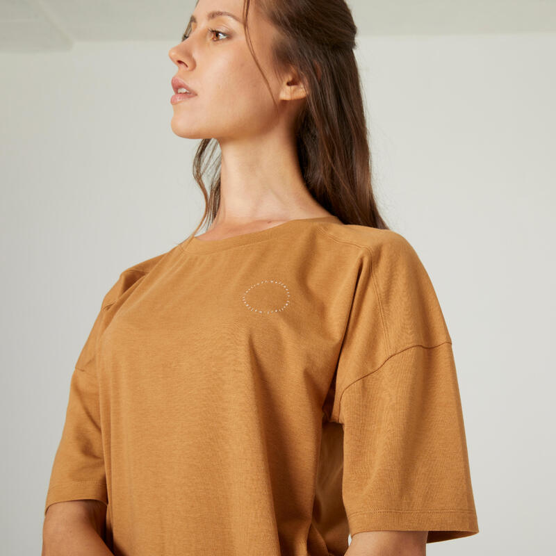 T-shirt fitness manches courtes large coton majoritaire femme - 520 noisette