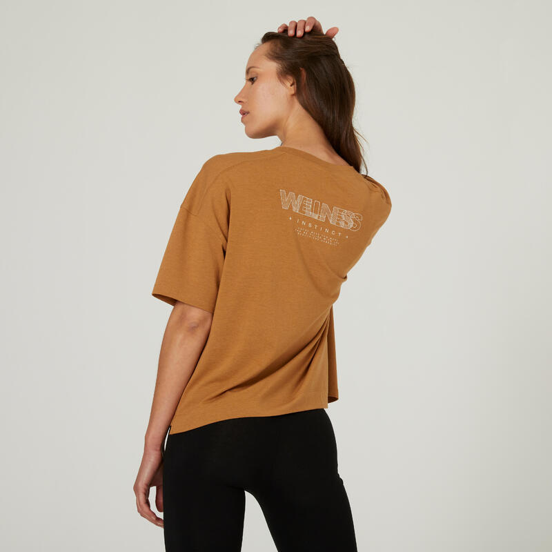 T-shirt crop top fitness femme - 520 beige poudre - Decathlon Cote