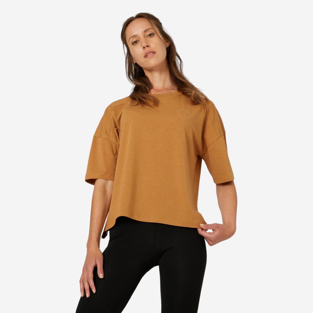 T-shirt fitness manches courtes large coton majoritaire femme - 520 noisette