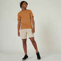 Men's Short-Sleeved Straight-Cut Crew Neck Cotton Fitness T-Shirt 500 - Chestnut