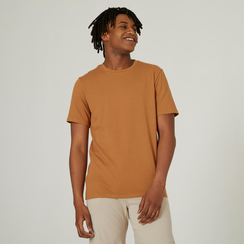 T-shirt fitness manches courtes droit col rond coton homme - 500 noisette