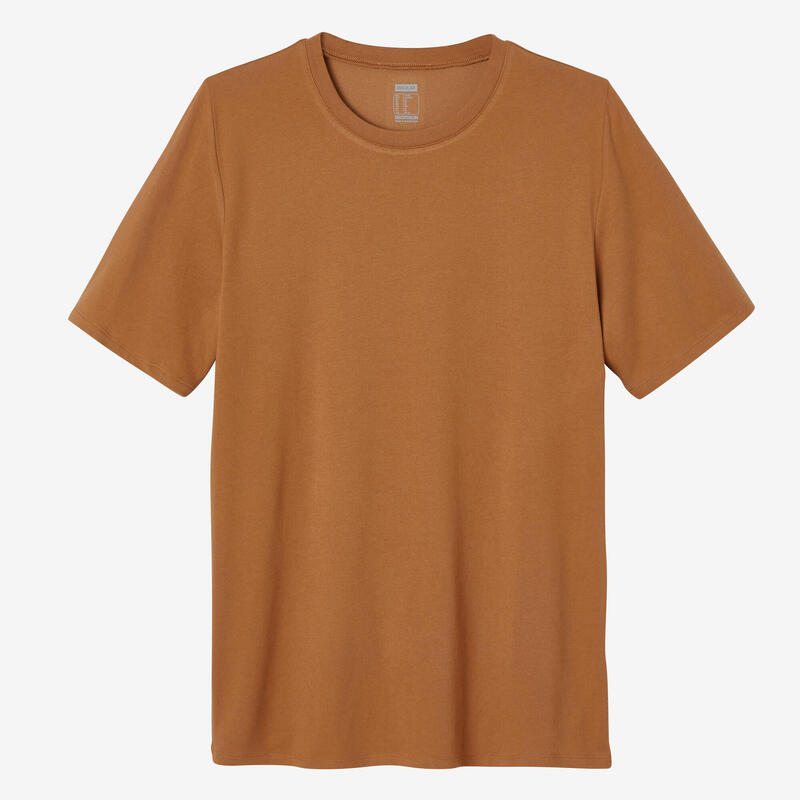 T-shirt fitness manches courtes droit col rond coton homme - 500 noisette