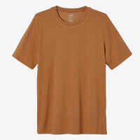 Men's Short-Sleeved Straight-Cut Crew Neck Cotton Fitness T-Shirt 500 - Chestnut