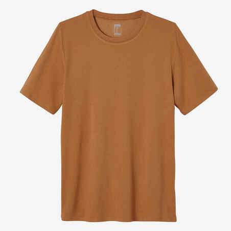 Men's Short-Sleeved Straight-Cut Crew Neck Cotton Fitness T-Shirt 500 - Chestnut
