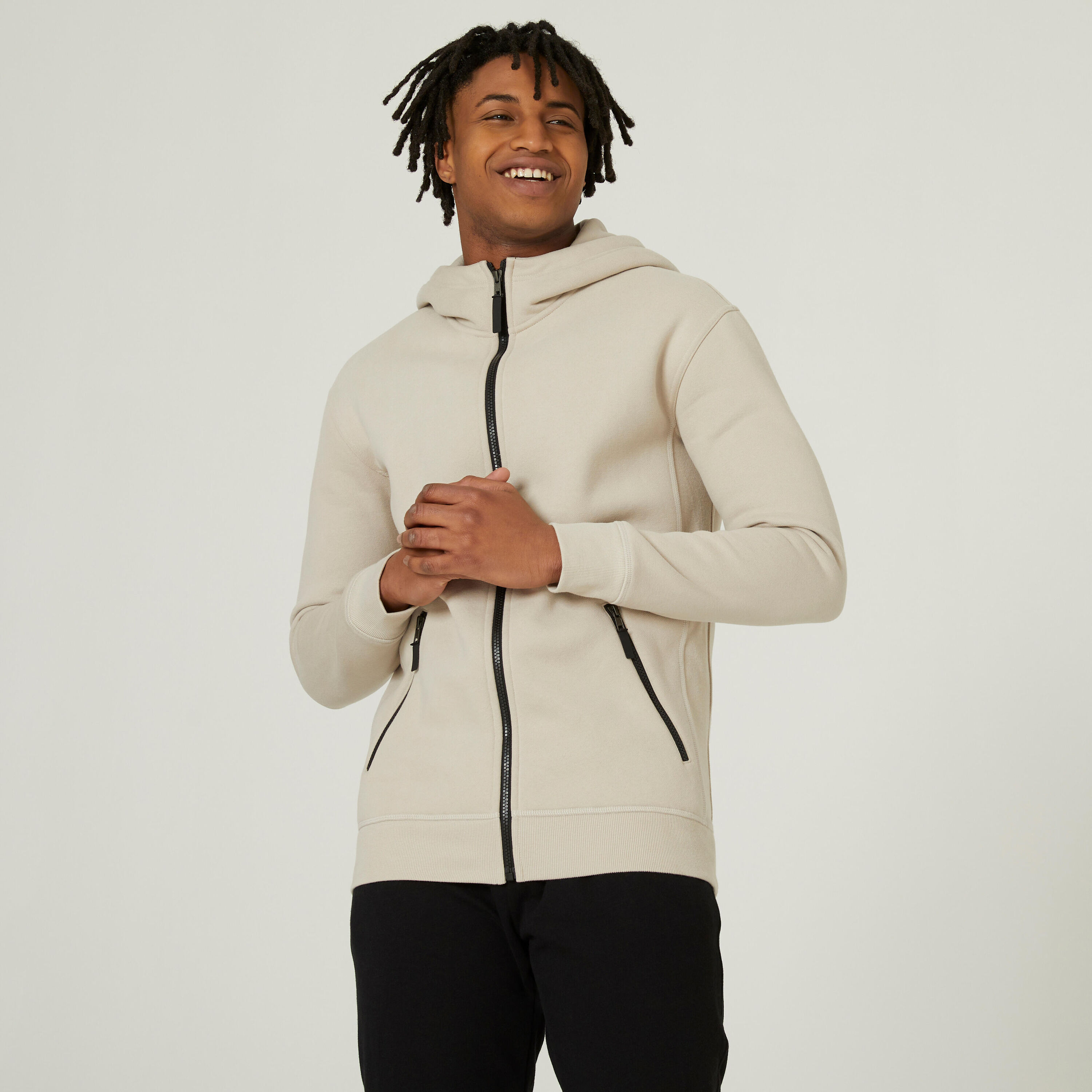 DOMYOS Men's Zip-Up Fitness Hoodie 520 - Linen