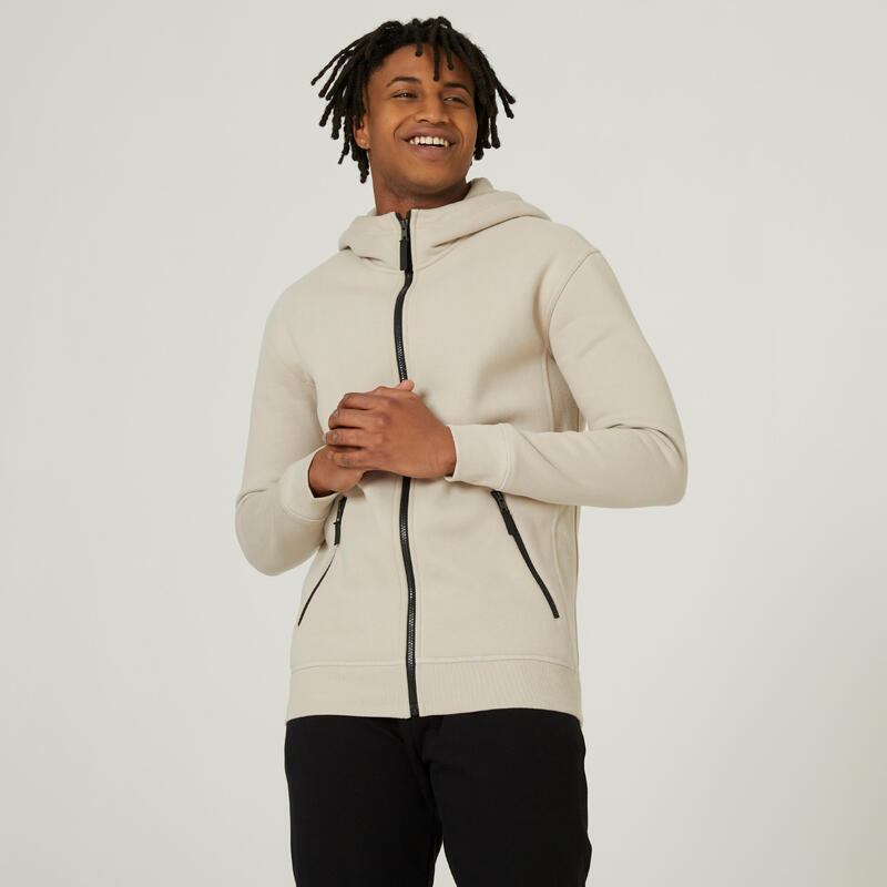 Sweat zippé avec capuche fitness homme, bleu noir