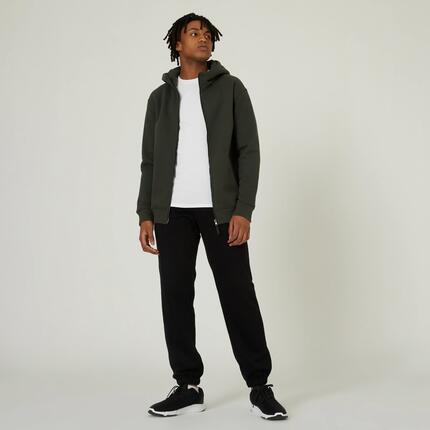 Sweat zippé avec capuche fitness homme, vert foncé