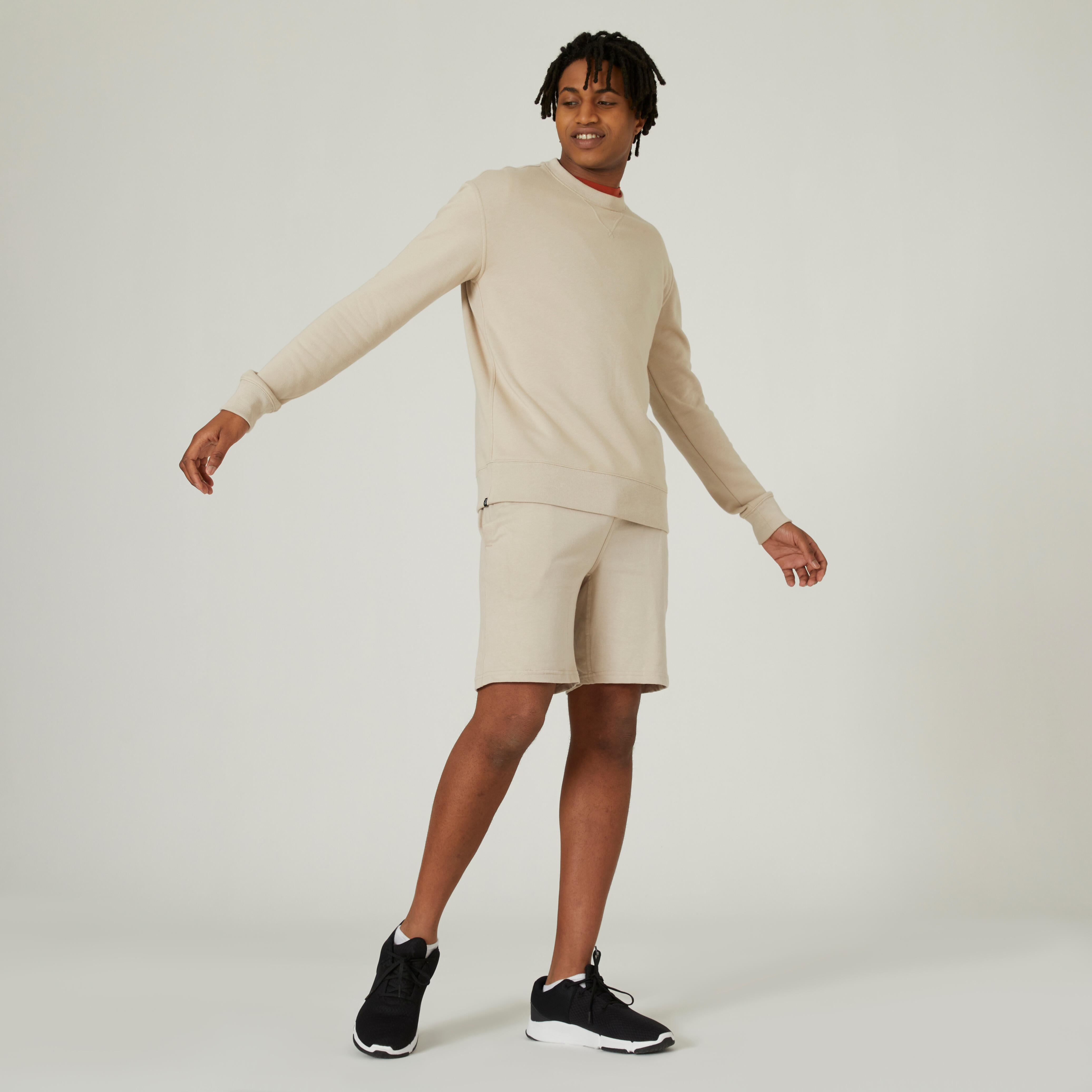 Men's Crew Neck Fitness Sweatshirt 500 - Linen
