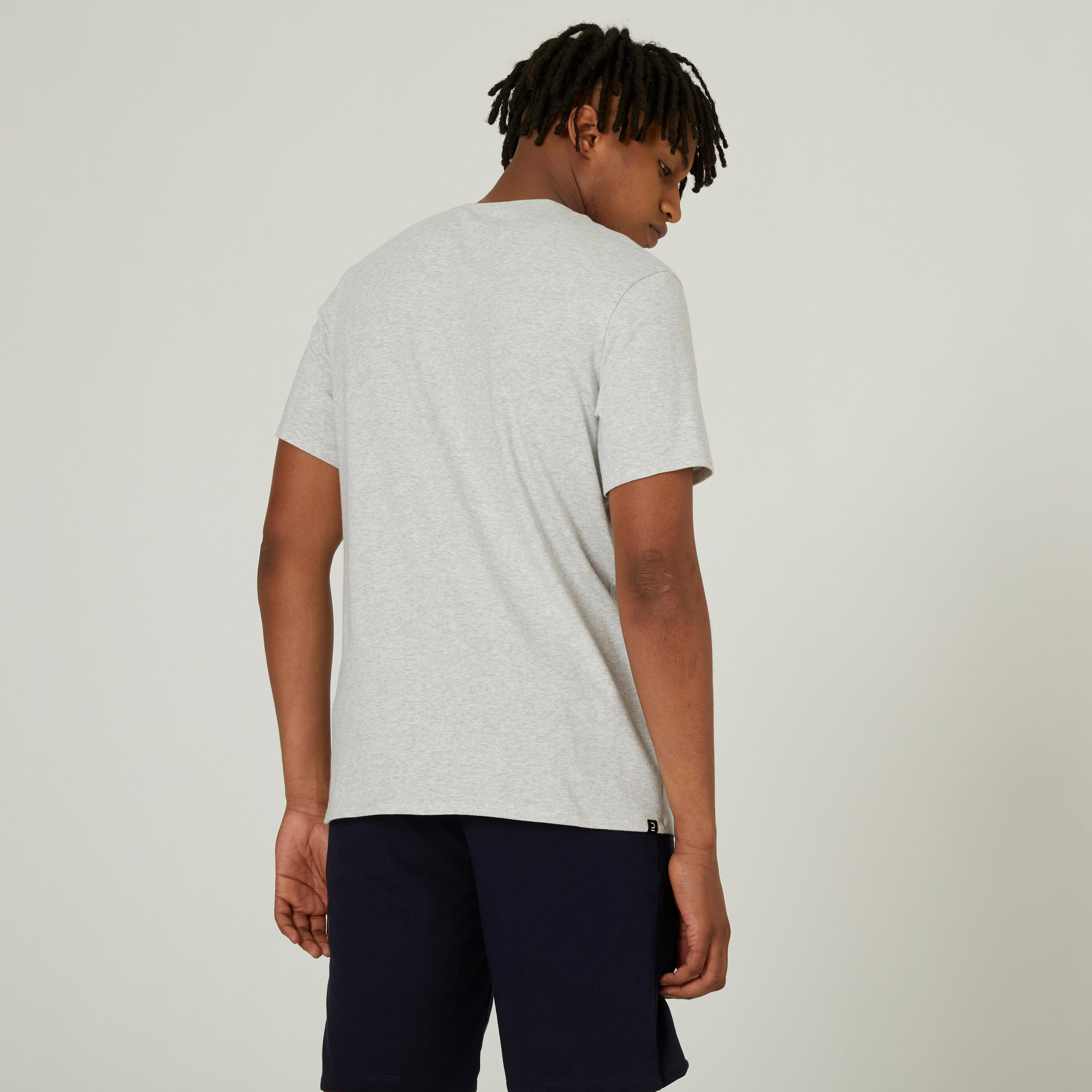 Men's Short-Sleeved Straight-Cut Crew Neck Cotton Fitness T-Shirt 500 - Grey 2/6