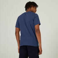 Men's Short-Sleeved Straight-Cut Crew Neck Cotton Fitness T-Shirt 500 - Blue