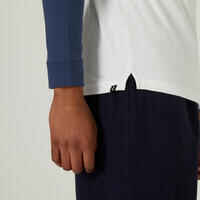 Men's Straight-Cut Long-Sleeved Cotton Fitness T-Shirt 520 - White & Blue