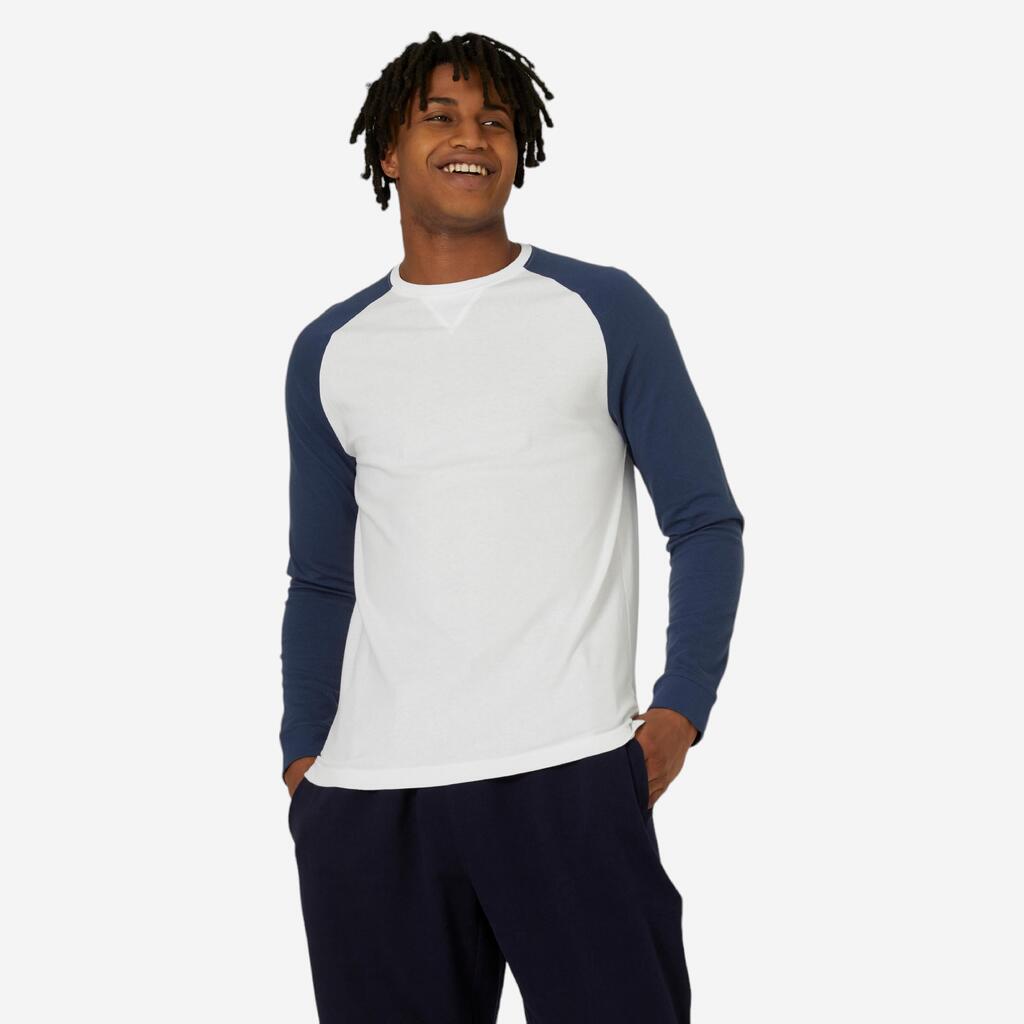 T-shirt Manches Longues Fitness Homme - 520 Blanc et Bleu