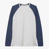 Men's Straight-Cut Long-Sleeved Cotton Fitness T-Shirt 520 - White & Blue