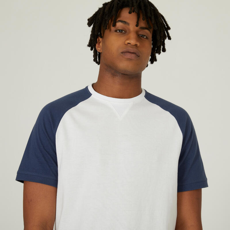 T-shirt uomo fitness 520 regular cotone bianca-azzurra