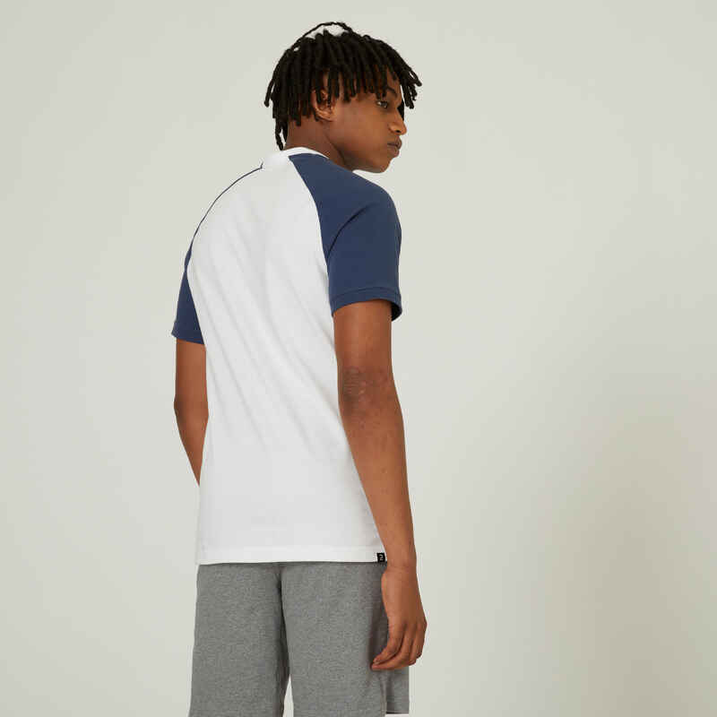 Men Tshirt Long Sleeve Regular Fit 520 for Gym-White/Blue
