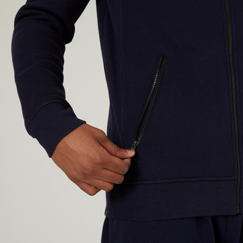 Sweat zippé à capuche col zippé droit homme avec poche - 500 bleu -  Decathlon Cote d'Ivoire