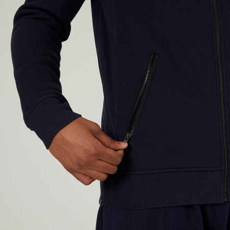 Vyriškas tiesaus kirpimo kūno rengybos džemperis su gobtuvu ir kišenėmis „520“, tamsiai mėlynas