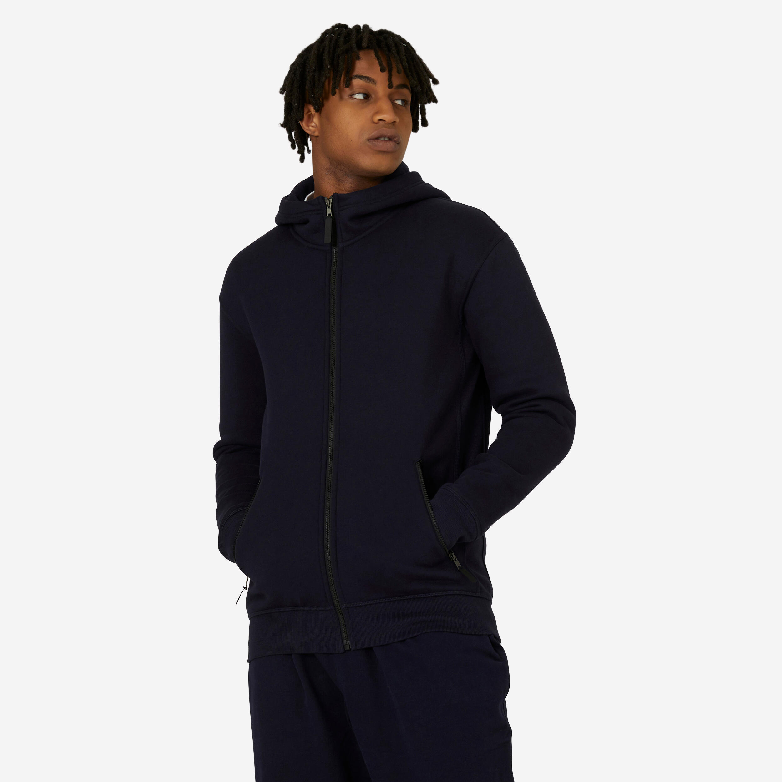 DOMYOS Men's Zip-Up Fitness Hoodie 520 - Dark Blue