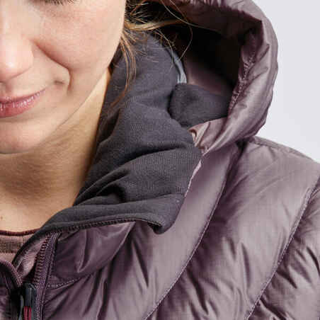 Moteriška pūkinė kalnų žygių striukė su gobtuvu „MT500“, iki -10 °C, violetinė