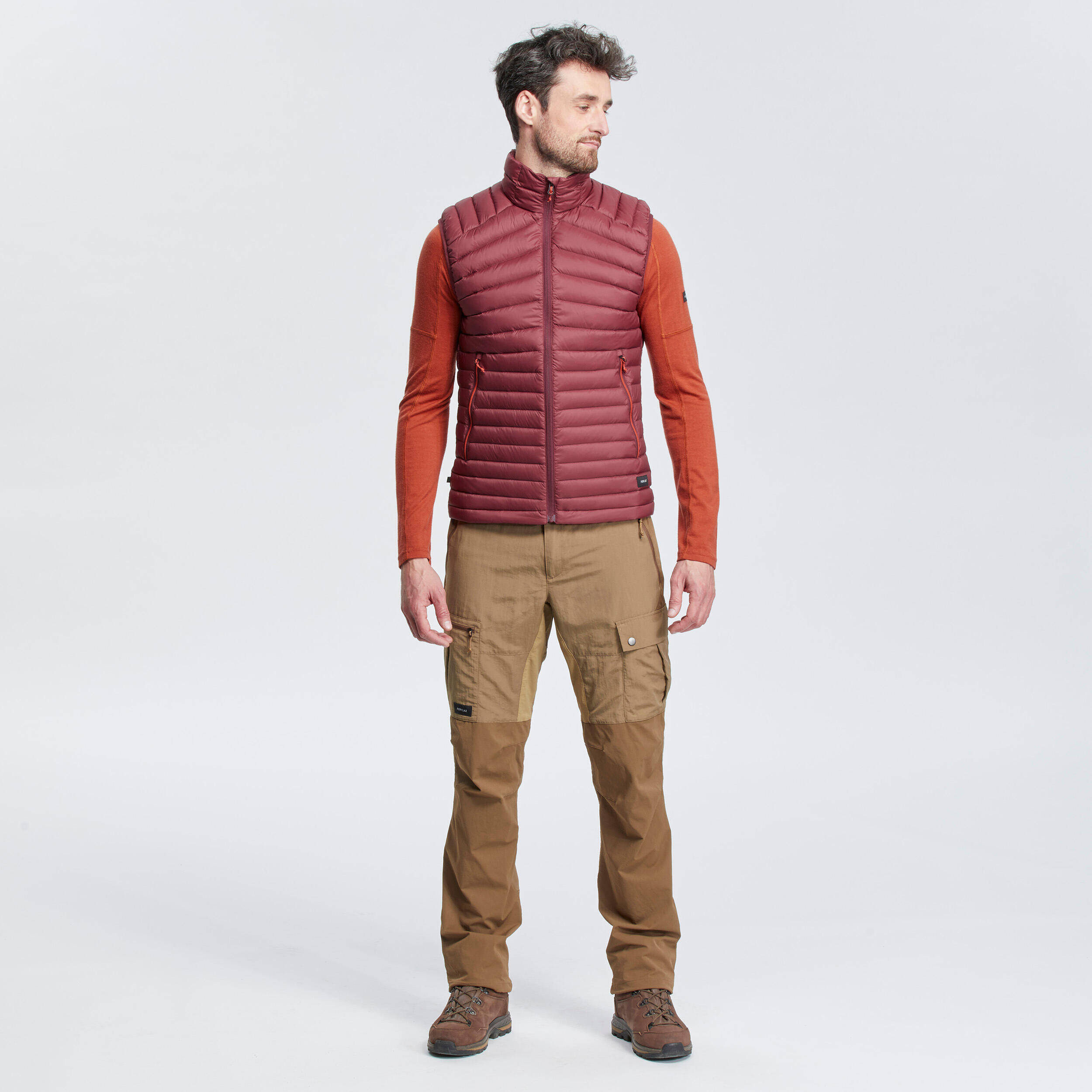 Men’s Mountain Trekking Sleeveless Down Gilet - TREK 100 Burgundy -  3