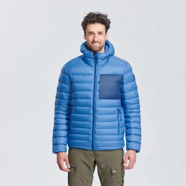 Men's Trekking Down Jacket with Hood - MT500 -10°C Blue