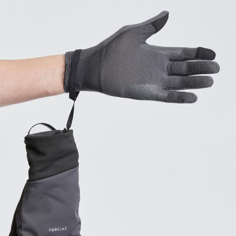Adult mountain trekking windproof touchscreen gloves MT900 grey FORCLAZ Decathlon