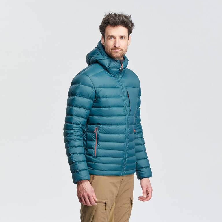 Men's Trekking Down Jacket with Hood - MT500 -10°C Turquoise