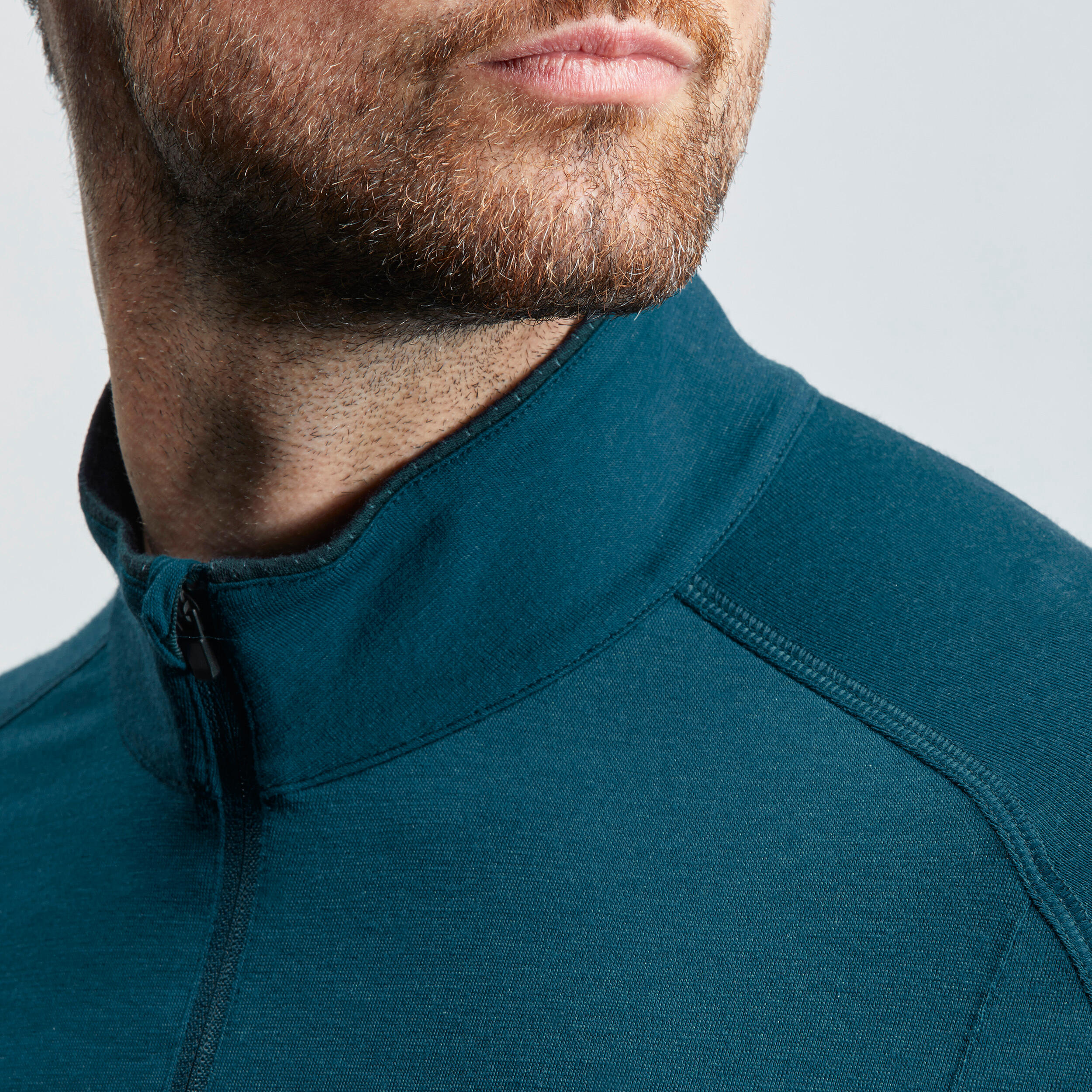 Men's Mountain Trekking Merino Wool Long-Sleeved T-Shirt with zip collar - MT500 7/7