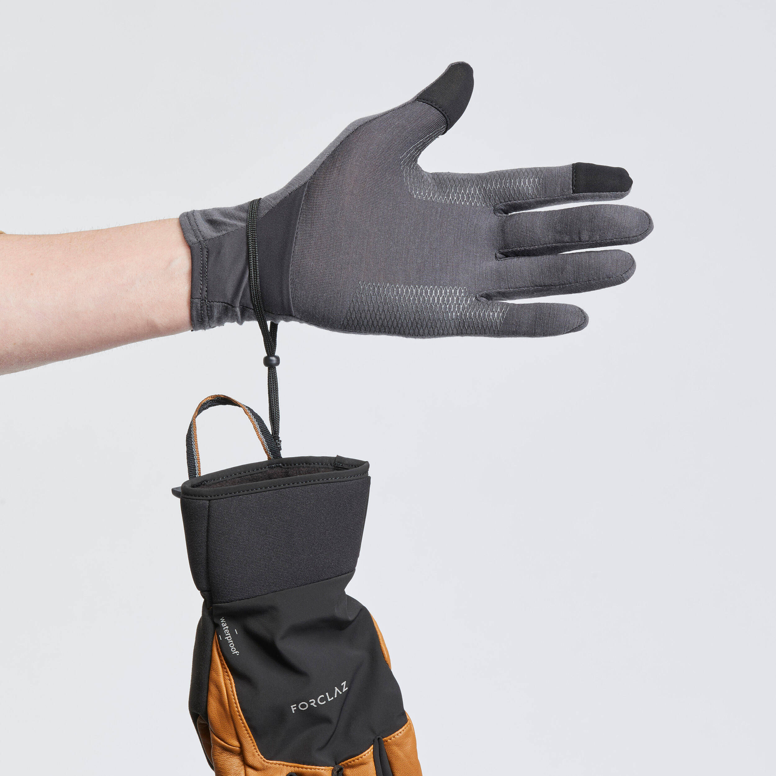 Adult Trekking Merino Wool Liner Gloves - MT500 Grey -  3
