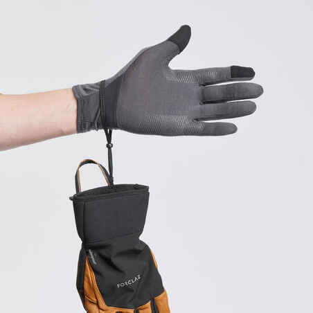 Adult Mountain Trekking Merino Wool Liner Gloves - MT500 Grey