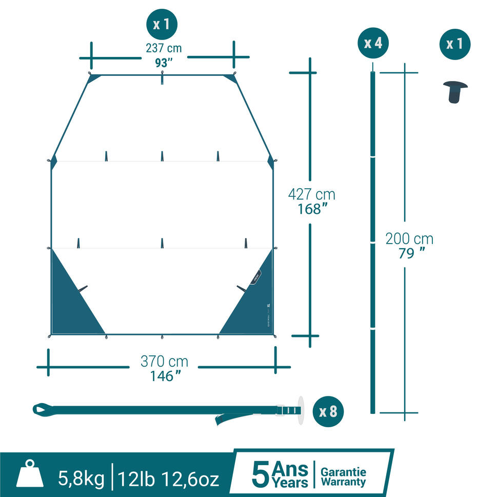 Płachta biwakowa tarp Quechua Fresh XL