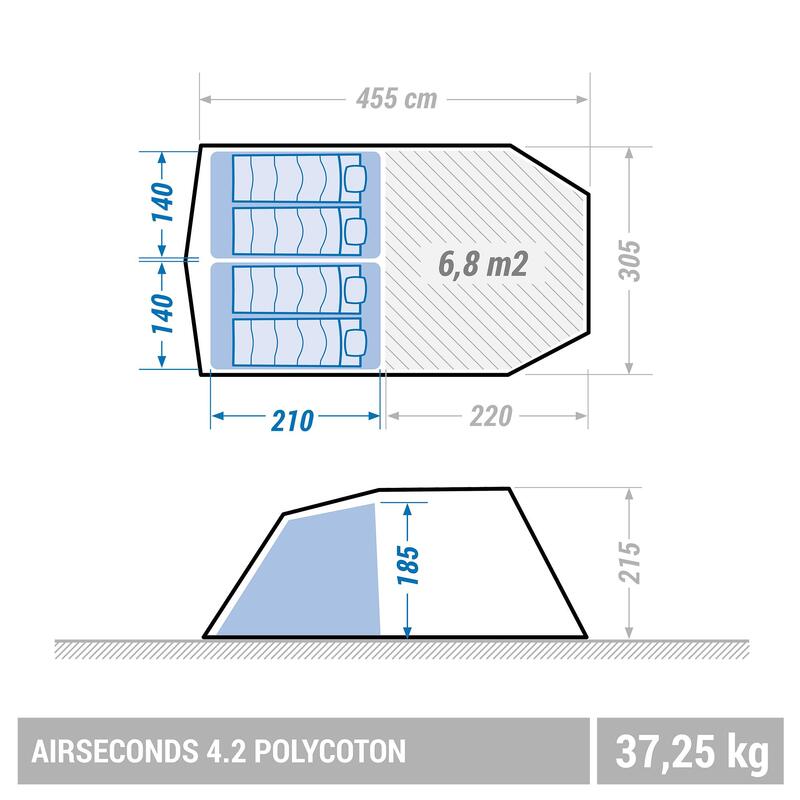 Nafukovací rodinný stan Air Seconds 4.2 Polycoton | 4 osoby | 2 ložnice