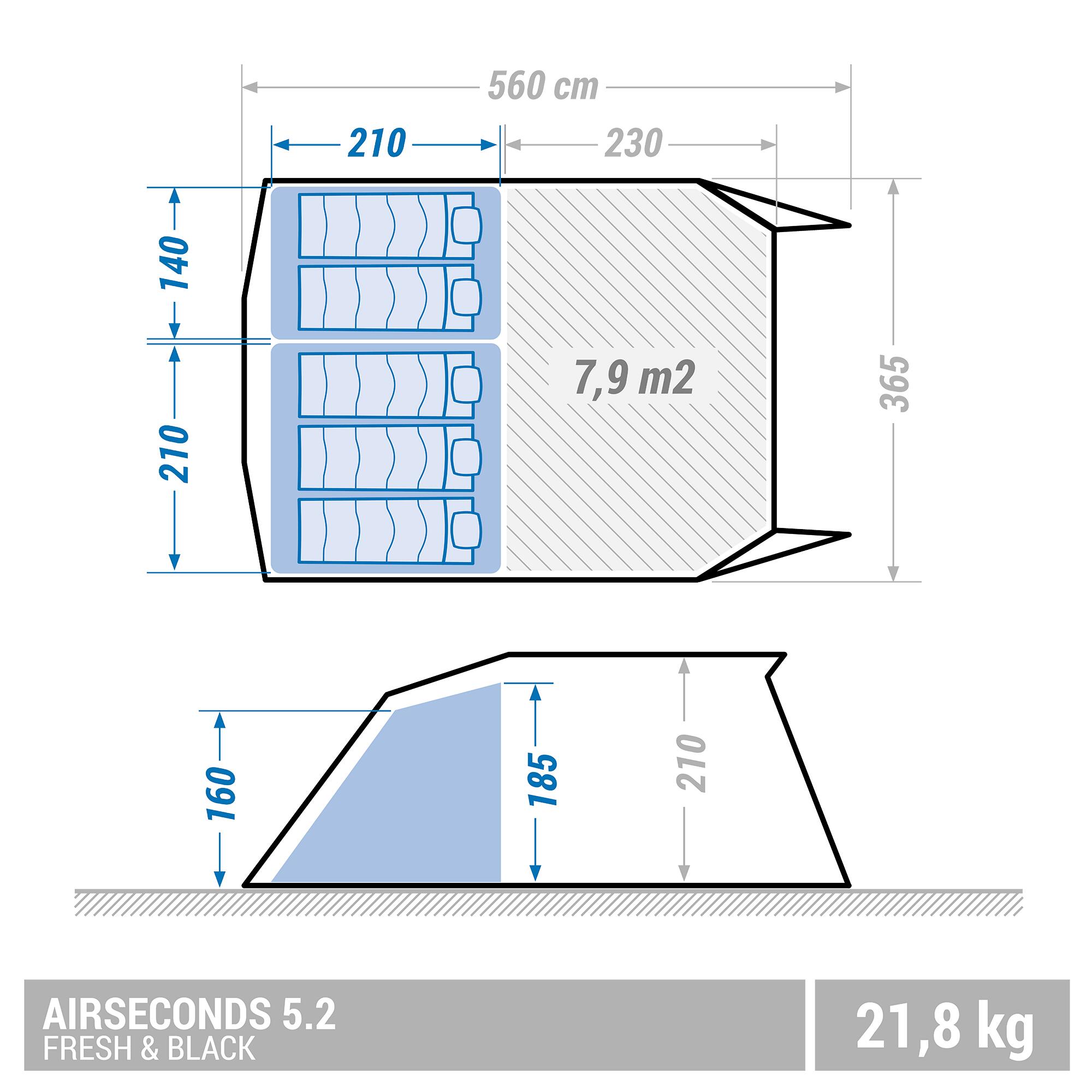 5-Person Inflatable Camping Tent, Air Seconds 5.2 Fresh & Black - QUECHUA