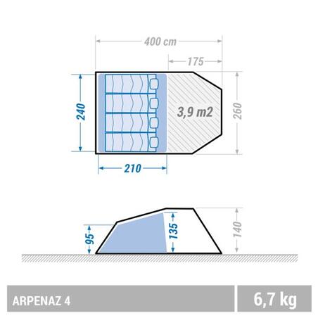 Палатка дуговая для кемпинга 4–местная 1–комнатная Arpenaz 4