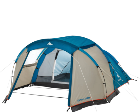 Wartung und Reparatur eines Campingzeltes mit Stangenaufbau