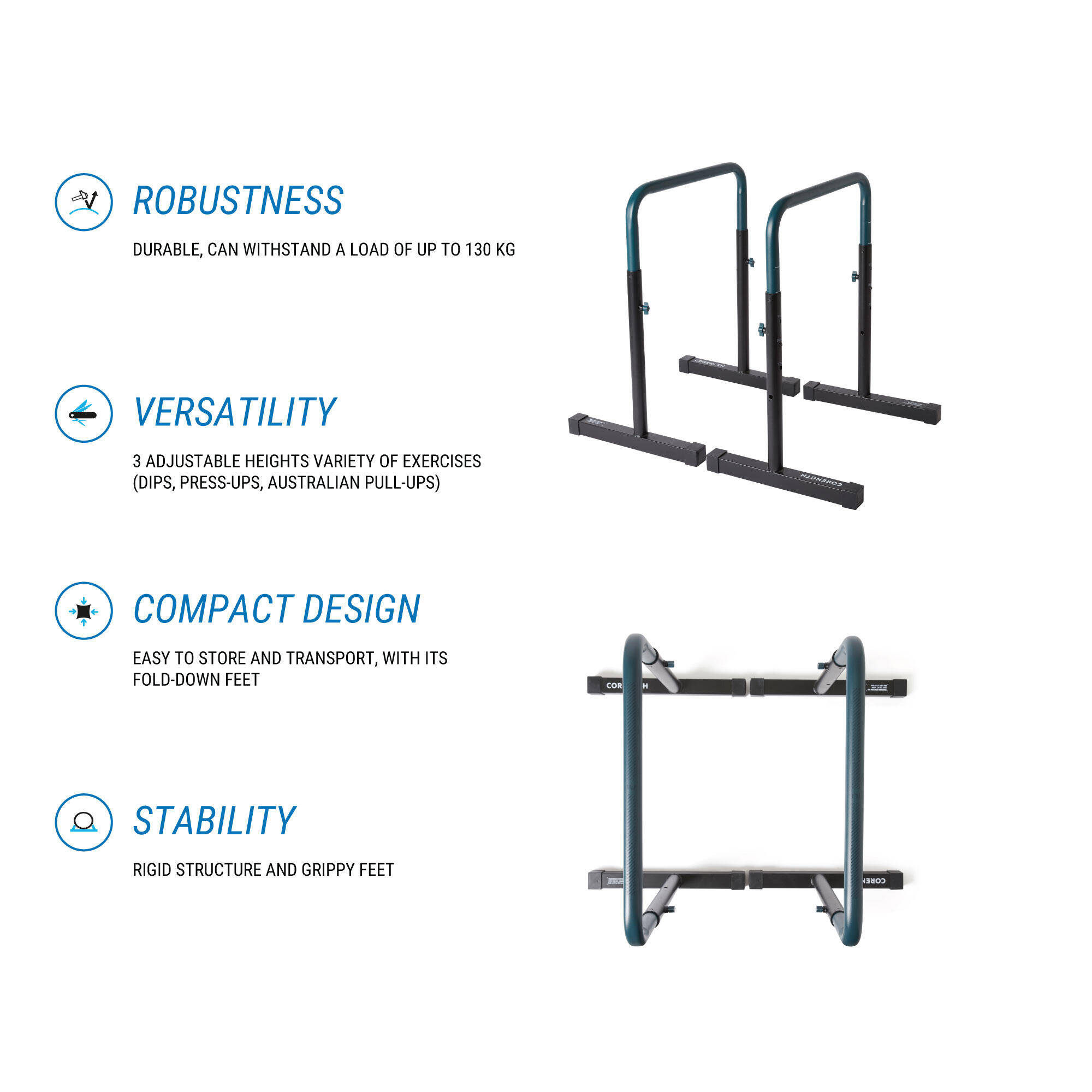 Gym Adjustable Dip Bar Training Station 100 Black Blue -  3
