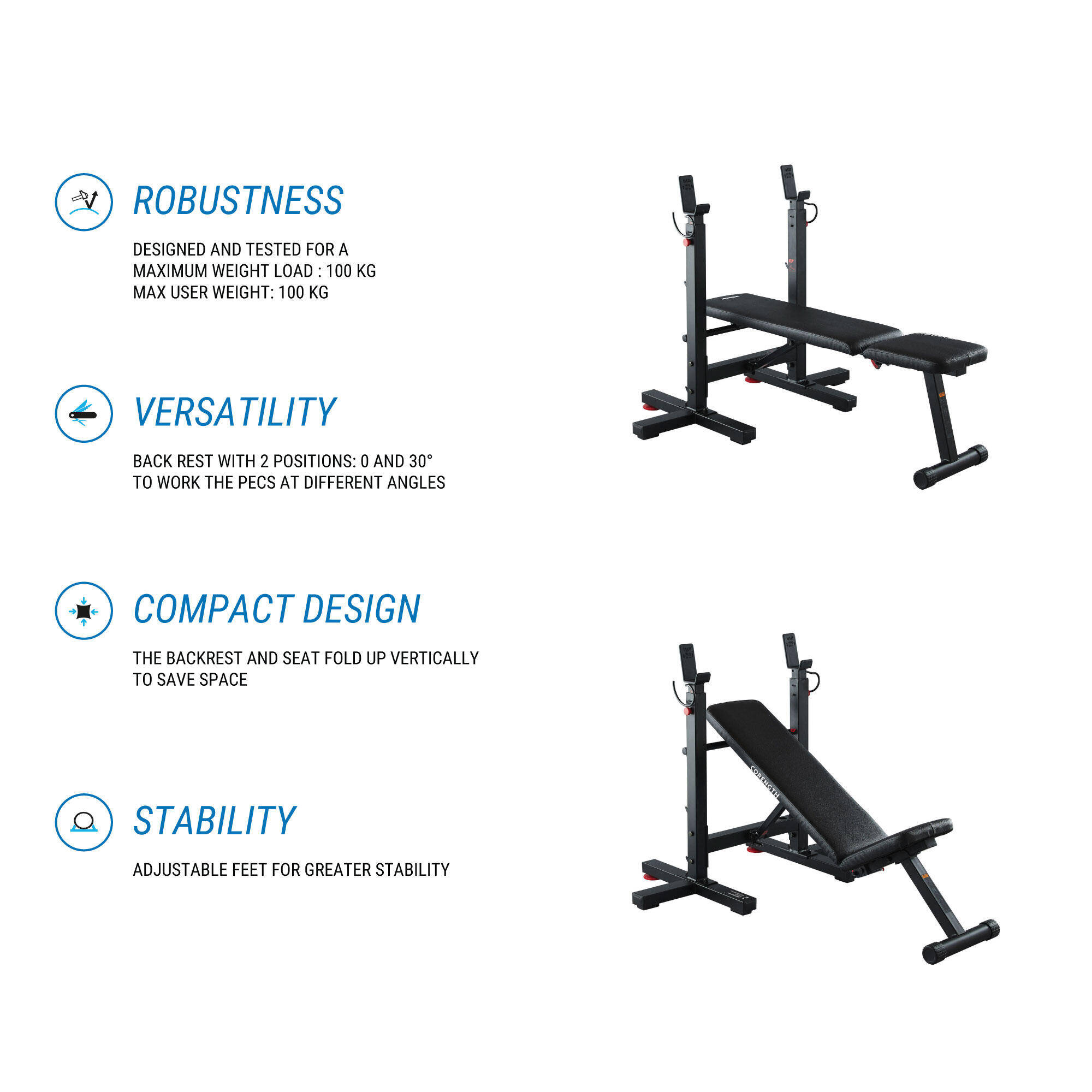Gym Adjustable Bench Press Incline Bench Black -  3